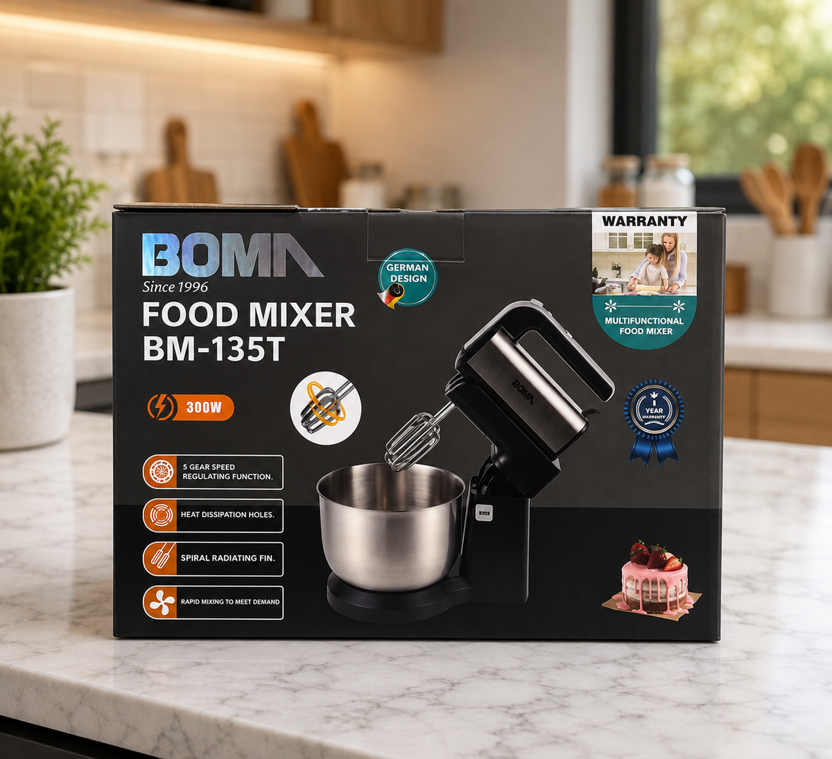 BOMA Electric Food Mixer | Kitchen Mixer for Baking & Cooking | 5-Speed Electric Mixer BM-135T