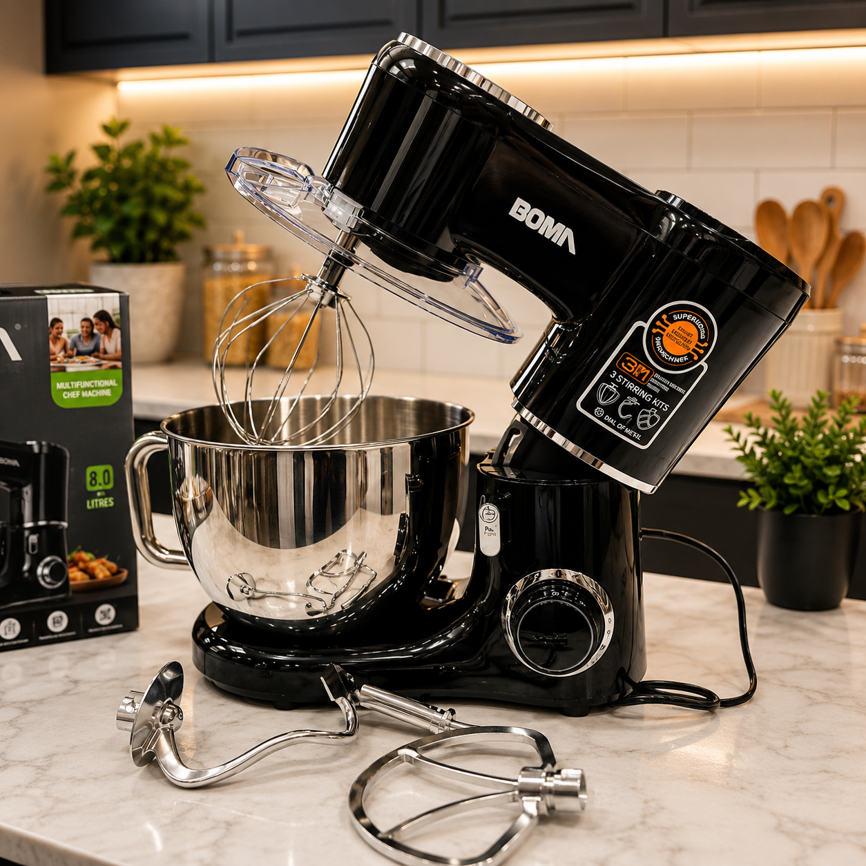 Boma 8 Liter 3 in 1 Stand Mixer BM-6002 – 2000W 6 Speed Electric Mixer