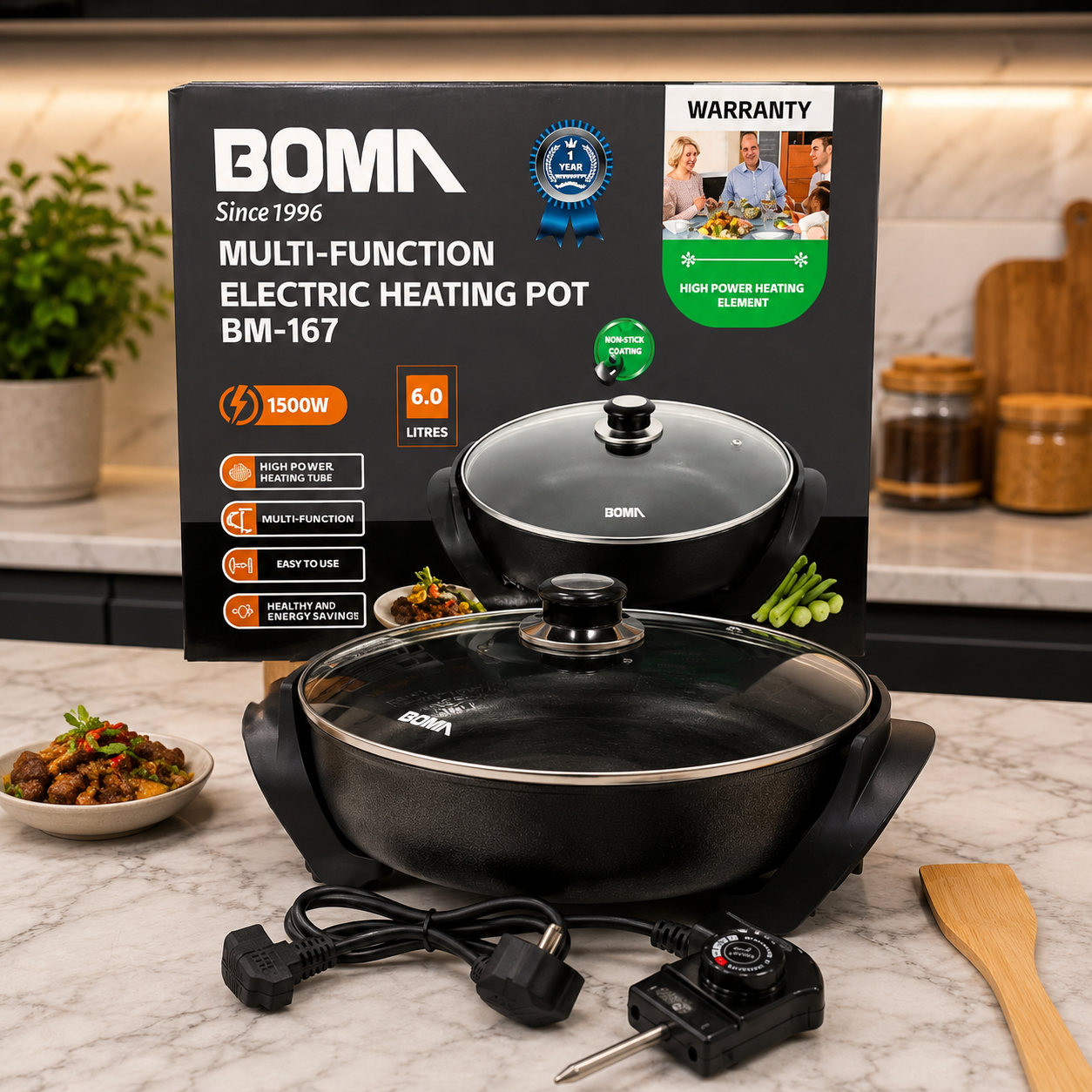 Boma 6L Electric Cooking Pot 1500W Multi Purpose Kitchen Pot BM-167