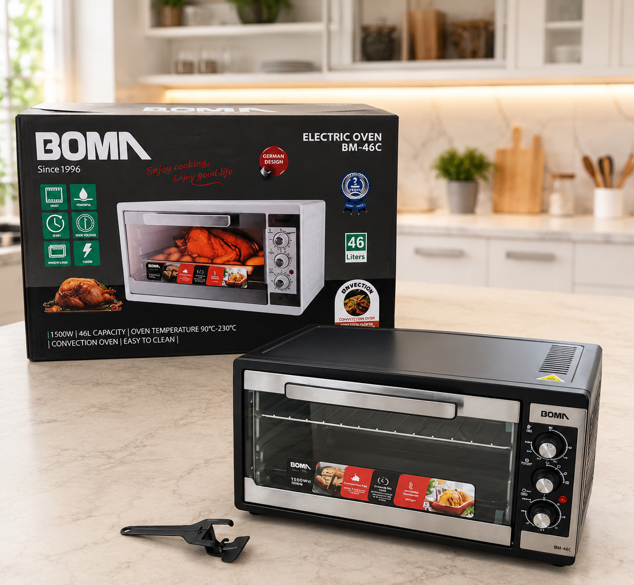 Boma 46 Liter Electric Baking Oven 1500W With Convection Fan & Rotisserie Grill