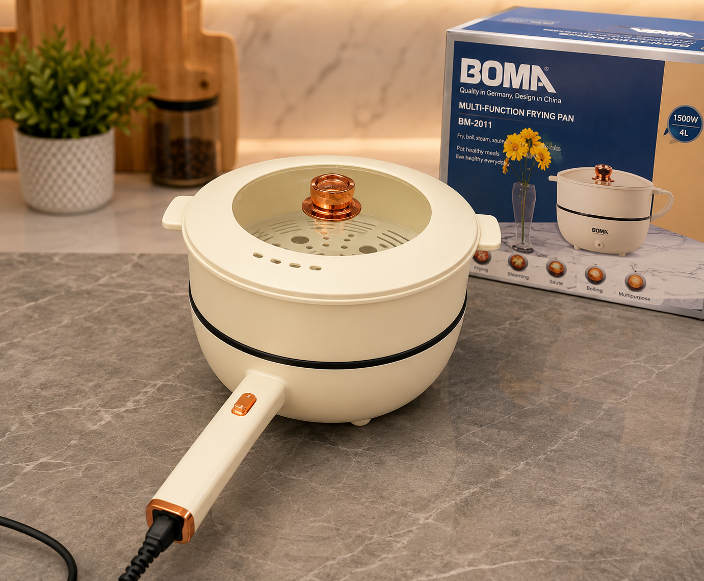 Boma BM-2011 Multi Function Electric Frying Pan 4L 1500W | Non-Stick Multi Cooker for Home