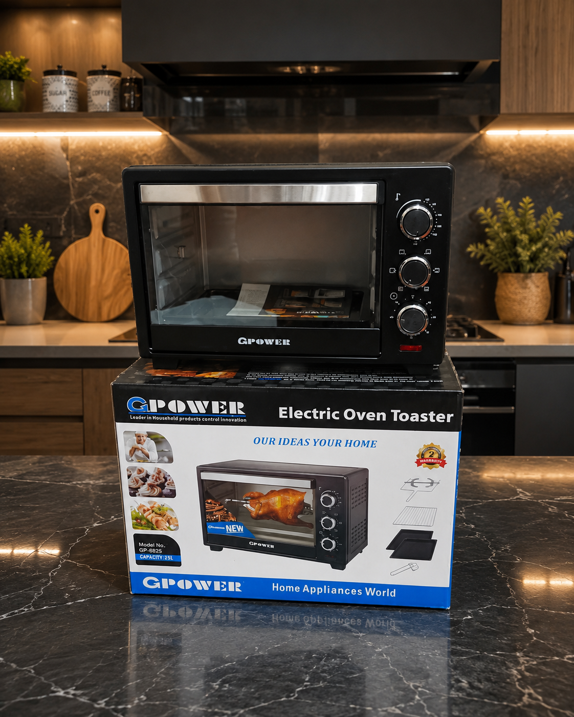 Gpower 25L Electric Baking Oven With Rotisserie & Double Tray GP-6625