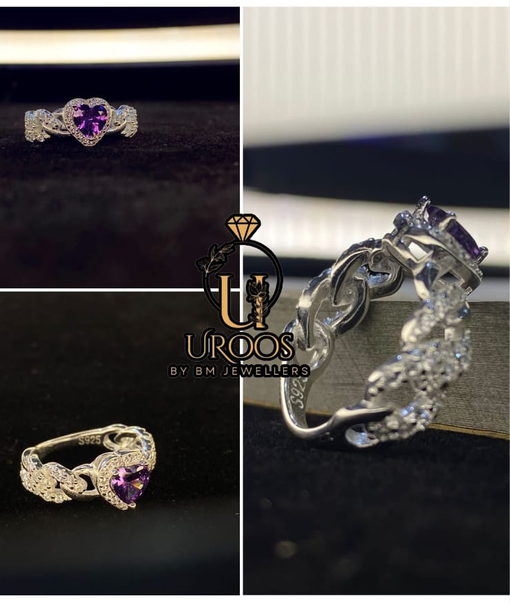 Italian Ladies Heart Shape Stone Ring In Silver