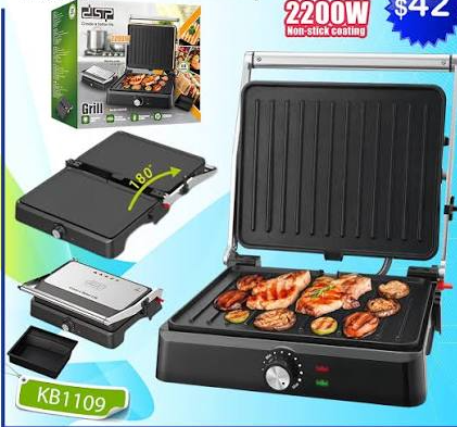 DSP Electric Contact Grill | 2200W Non-Stick Grill & Adjustable Thermostat KB1109
