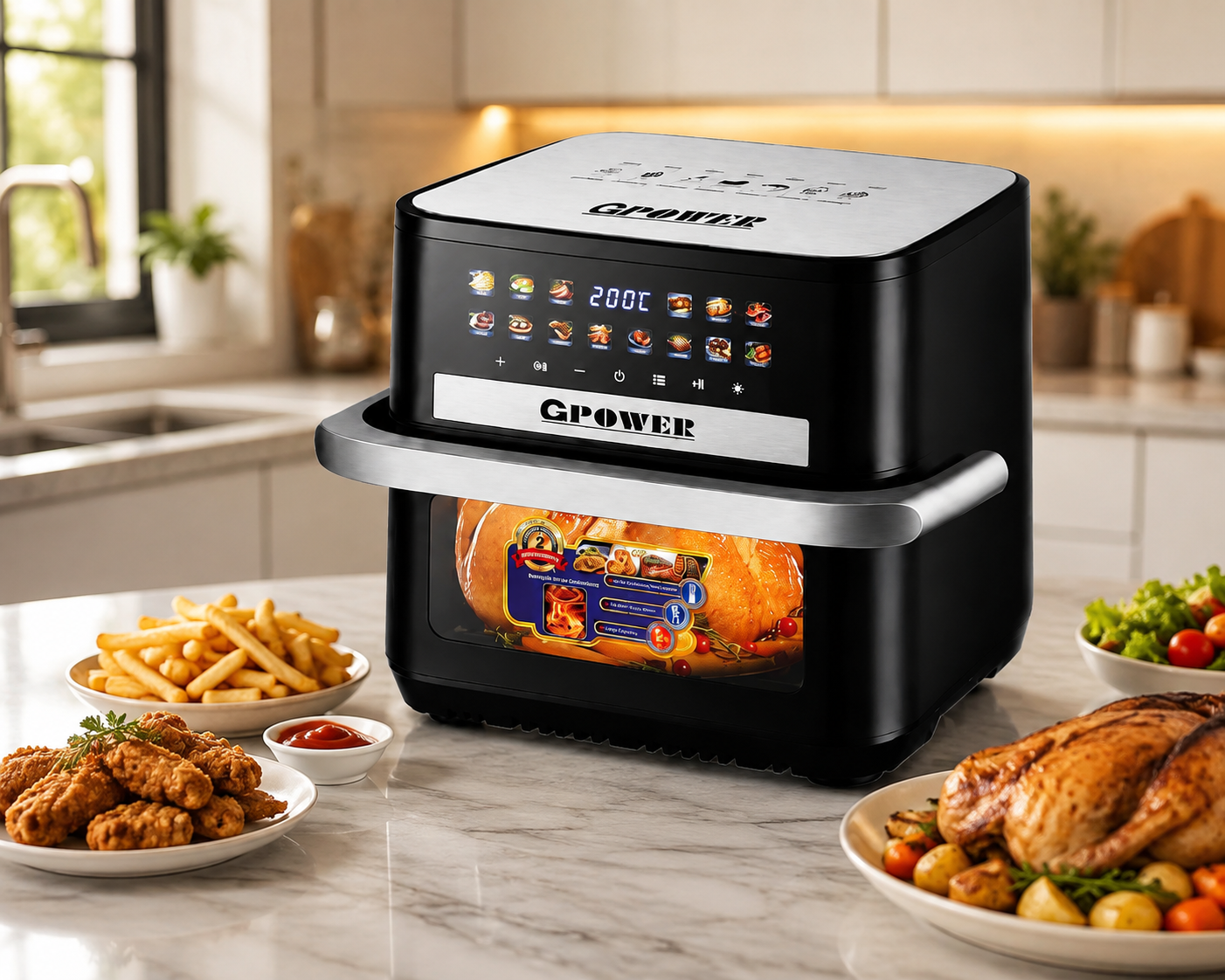 GPower Multifunctional Air Fryer 12 Liter – Digital Air Fryer for Frying, Baking & Grilling
