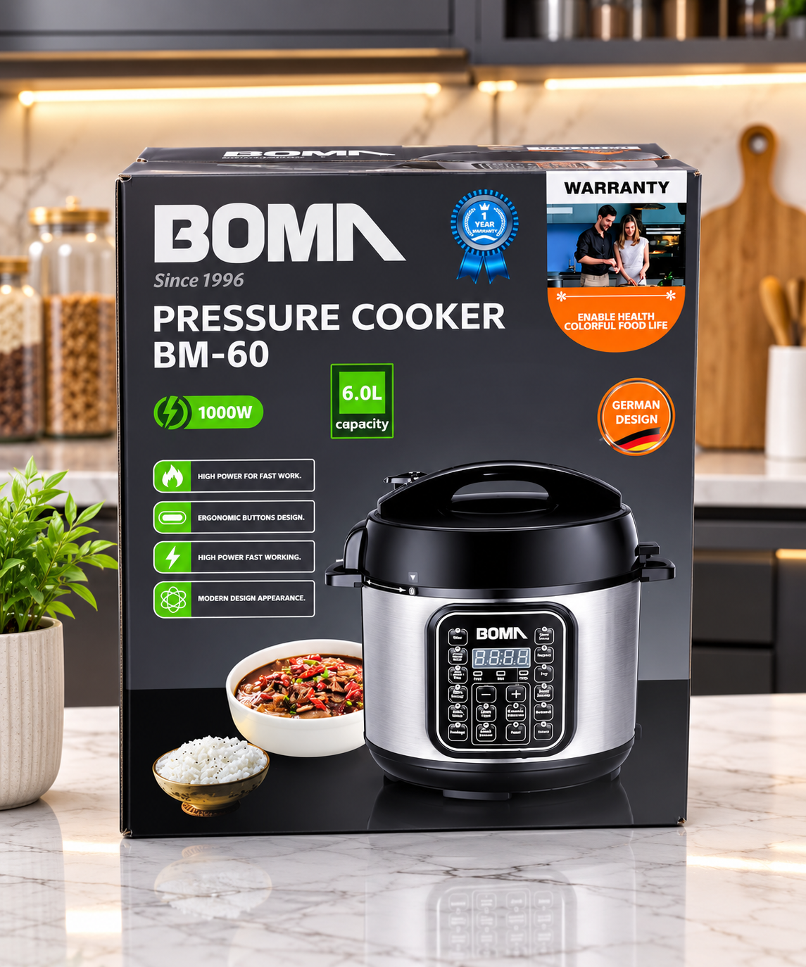 Boma Electric Pressure Cooker 6L 1000W – Fast & Convenient Cooking