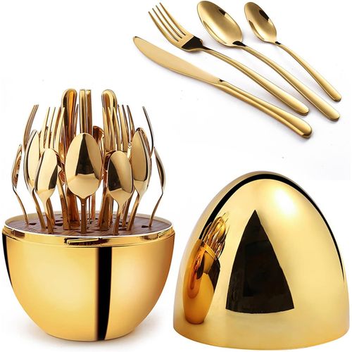 Original German Egg Shaped Gold Polish Tableware Cutlery Set - 24 Pieces