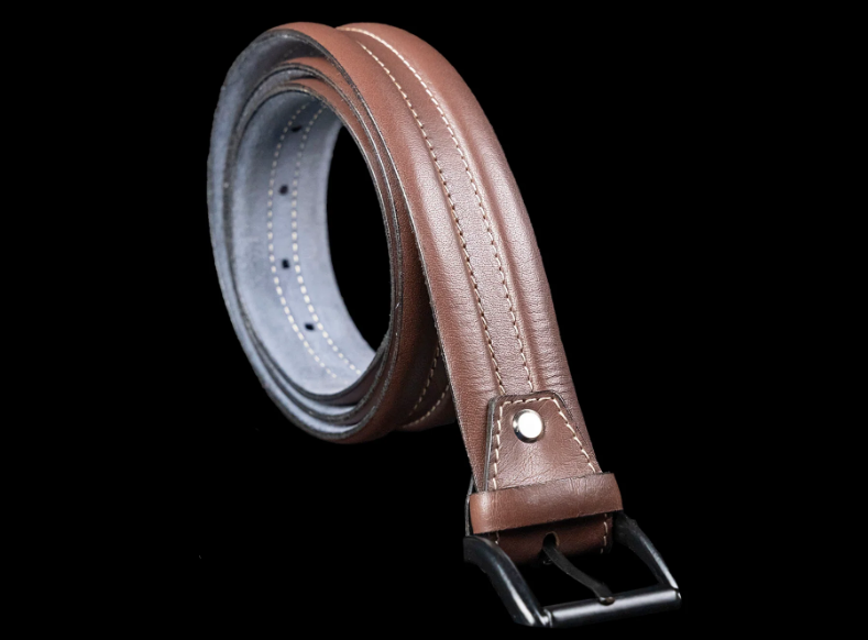 Embossed Feather Edge Burgundy - Hand Made Men's Leather Belt