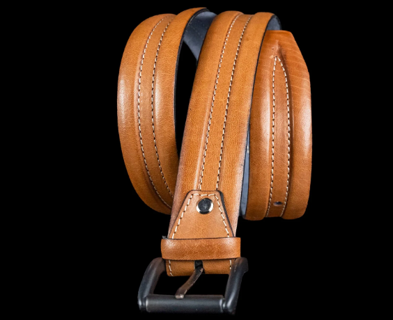 Embossed Feather Edge Tan - Hand Made Men's Leather Belt