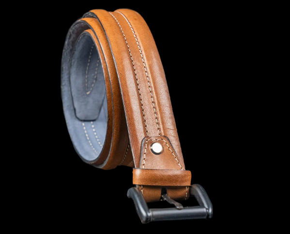 Embossed Feather Edge Tan - Hand Made Men's Leather Belt