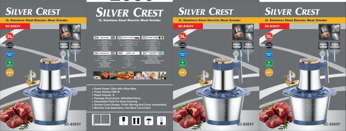 Silver Crest Food Chopper 3L Steel Bowl 6 Blades 4 In 1 - 1000W - SC-8303Y
