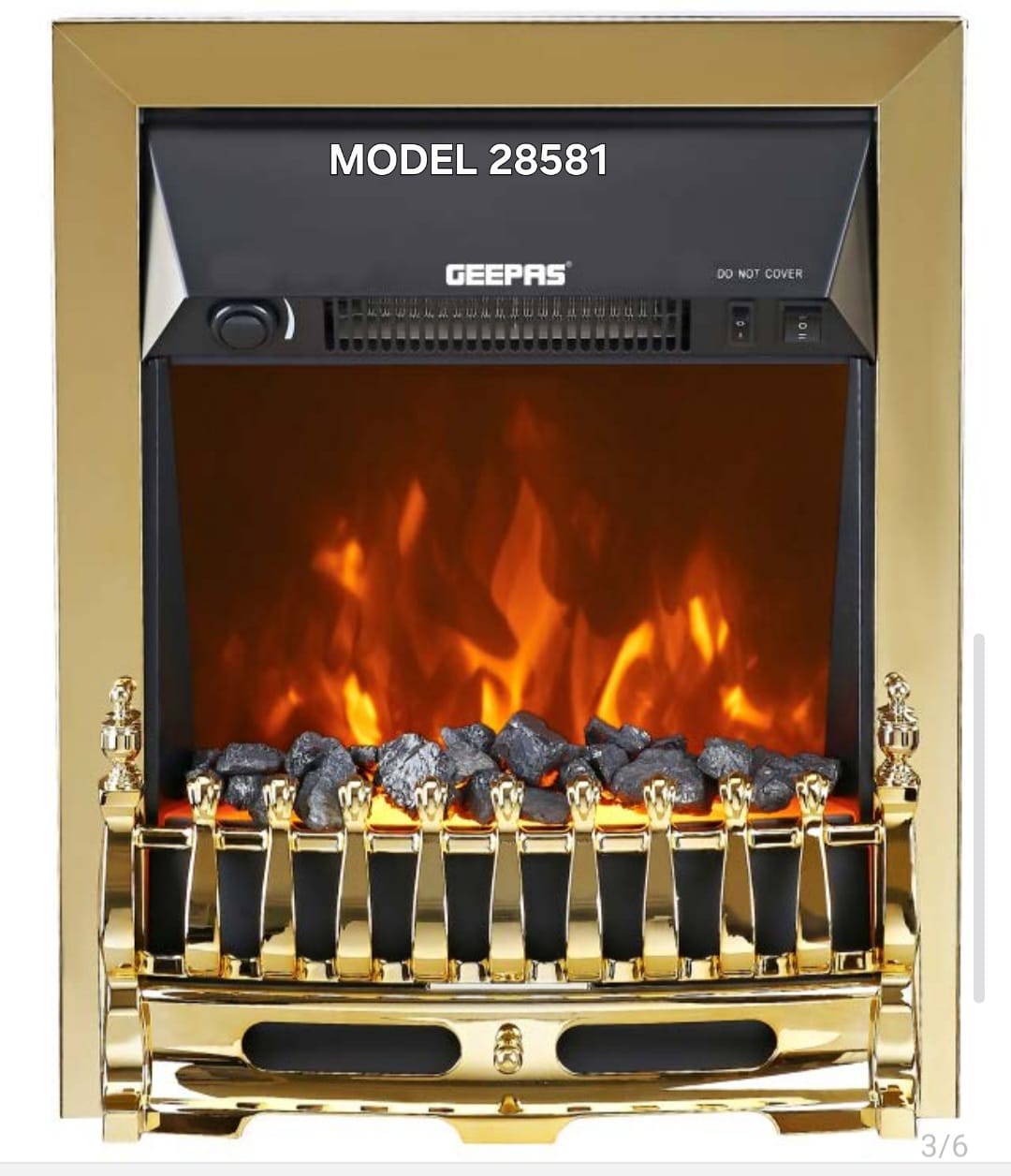 Geepas Electric Fireplace Quartz Tube Flame Heater GRH28581P