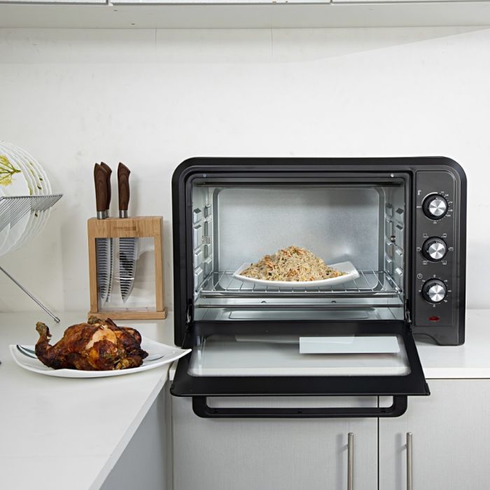 Geepas 42 L Electric Oven- G04450| Convection and Rotisserie Function, Perfect for Grilling, Toasting and Roasting| 3 Knobs and Temperature 100-230-Degrees Celsius| 60 Minute Timer with Bell| 2000W and 4 Piece Stainless Steel Heaters