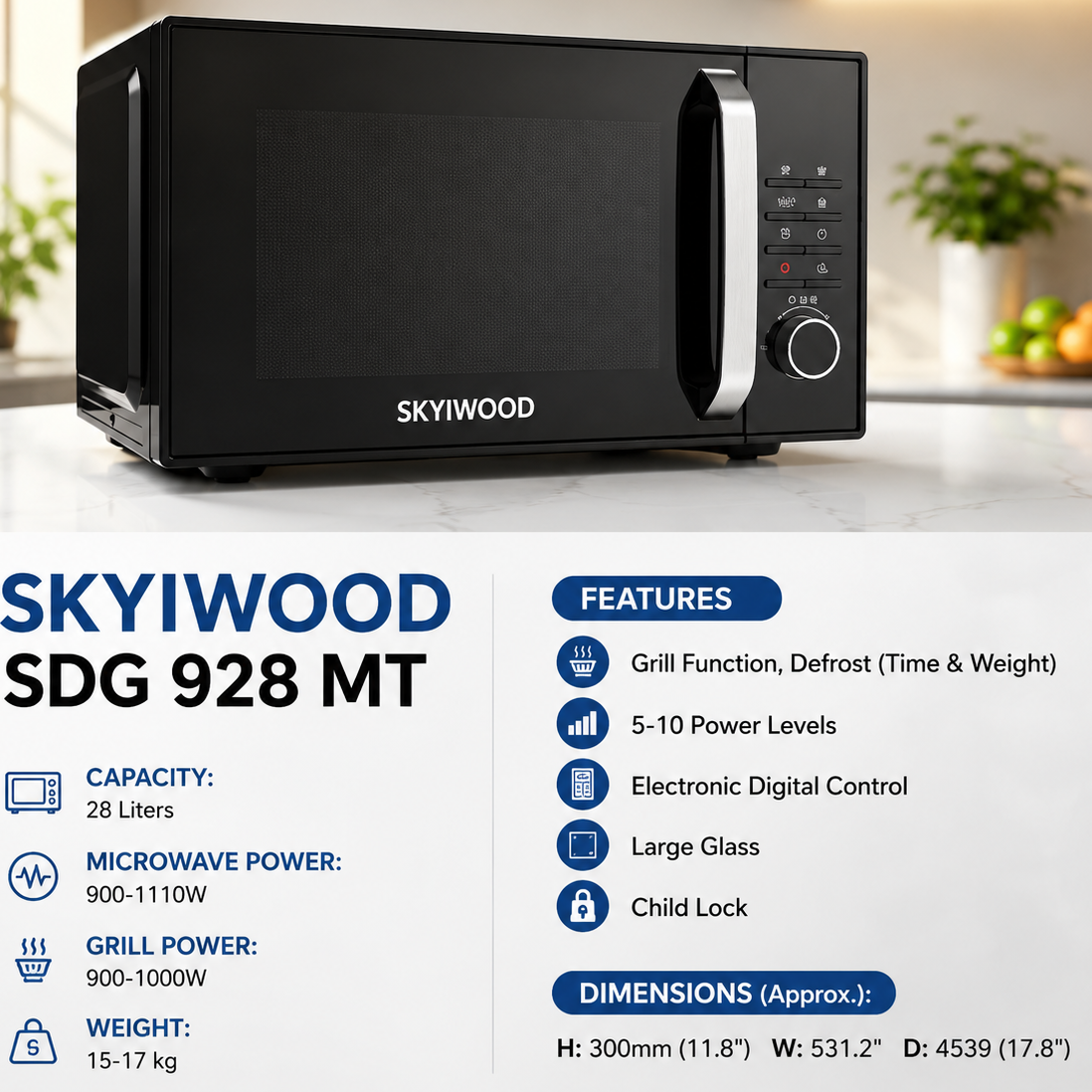 Skyiwood 28L Microwave Oven 900W – 2 in 1 Grill & Cooking SDG 928 MT