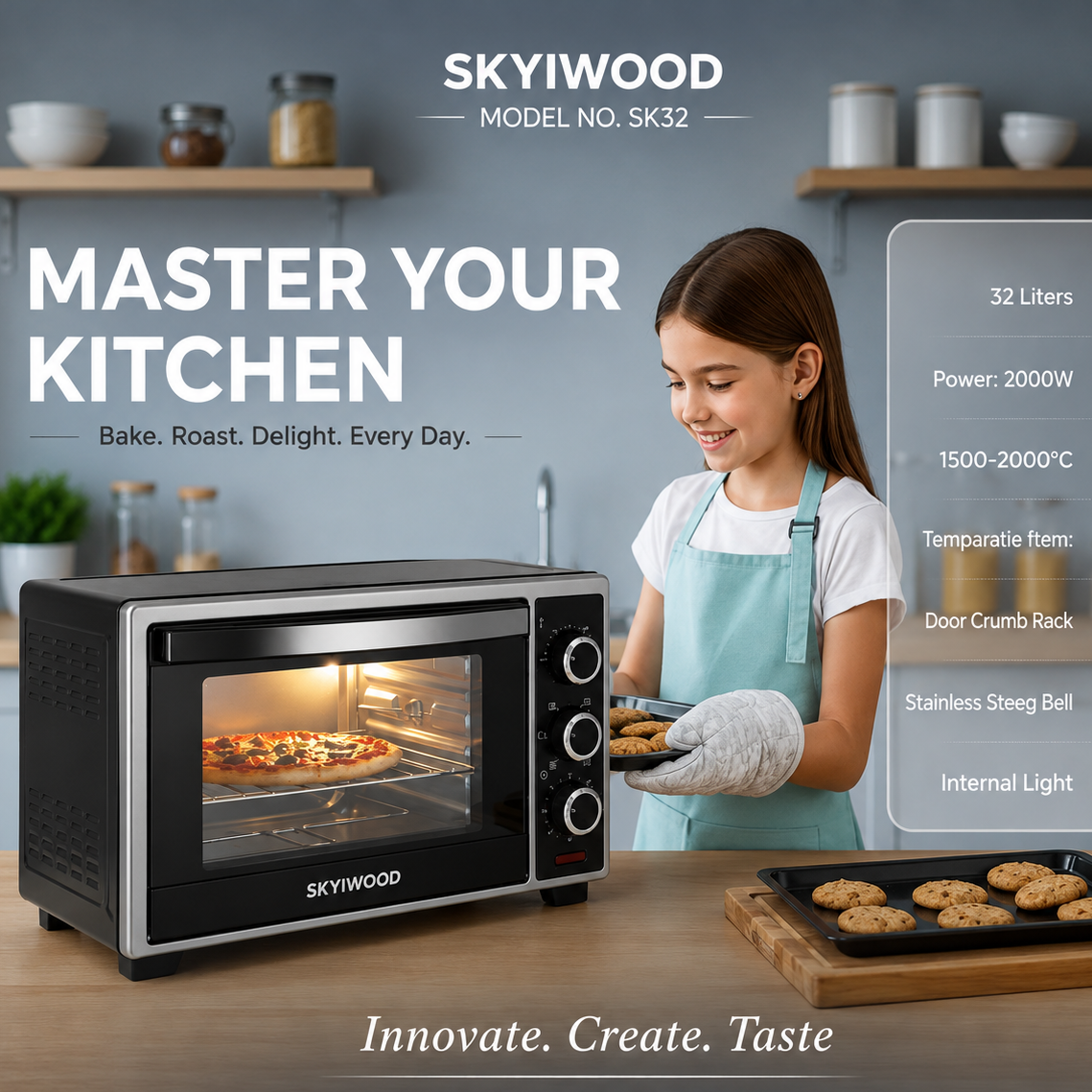 Skyiwood 32L Electric Baking Oven – Bake, Convection & Grill Rotisserie SK32