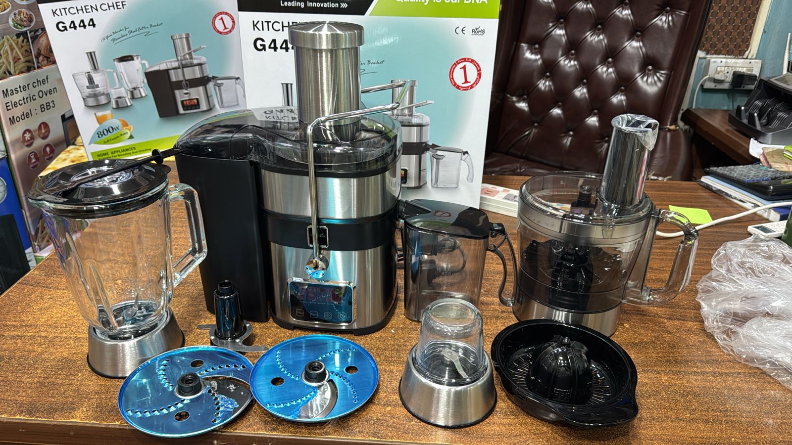 American Multifunction 11 in 1 Centrifugal Juicer Machine Stainless Steel Juice Extractor with Food Grinder & Smoothie Blender & Meat Chopper Citrus & Vegetable Cutters