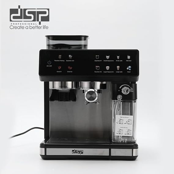 DSP KA3146 3-in-1 Espresso Coffee Machine | 20 Bar Pressure | Built-in Grinder, Milk Frother, 500ML Milk Tank | Touchscreen Control