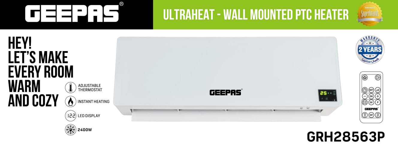 Geepas Ultraheat - Wall Mounted PTC Heater GRH28563P