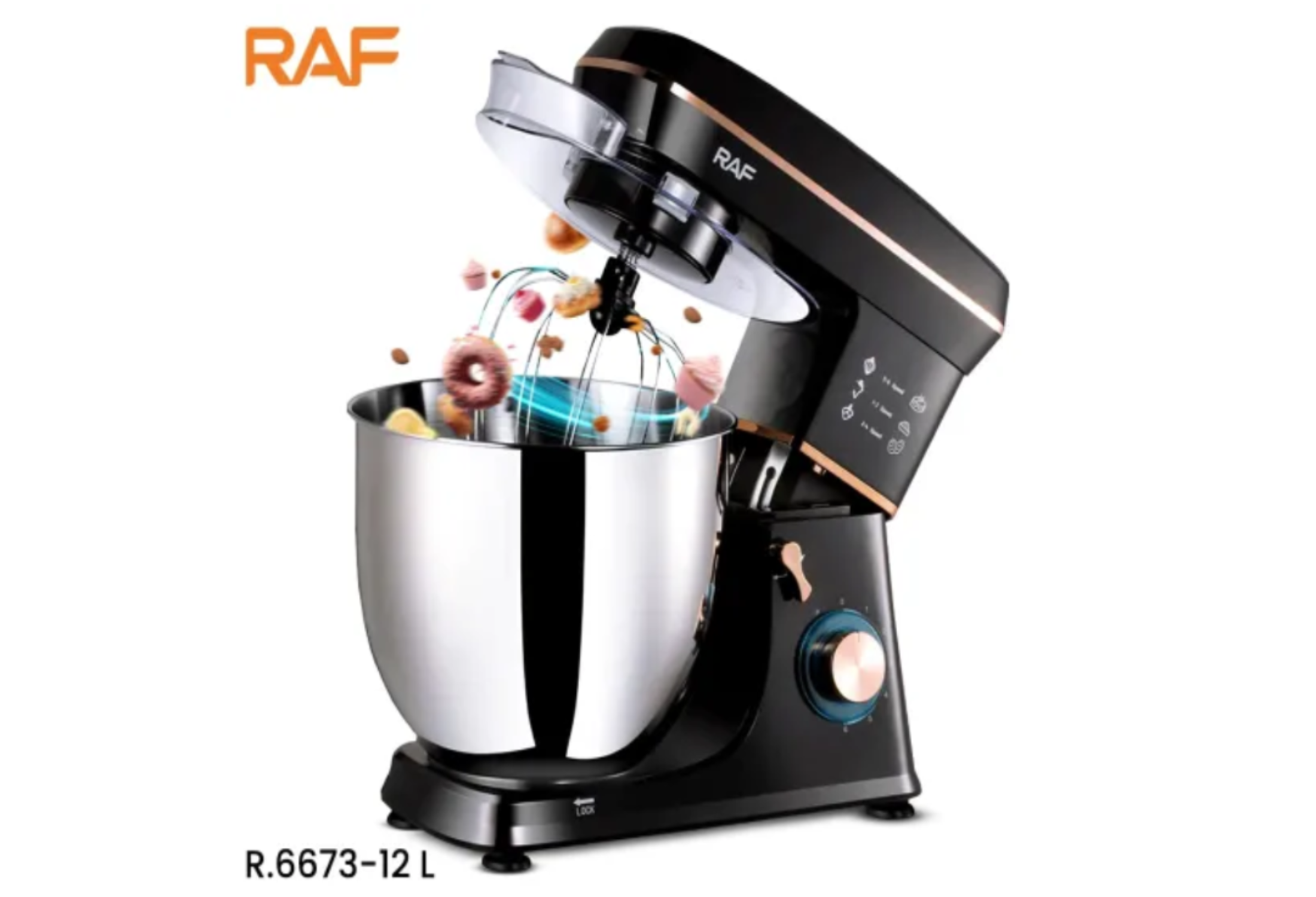 RAF 12L Kitchen Electric Stand Mixer with Handle, 1800W 6-Speed Food Dough Mixer with Stainless Steel Bowl ,Dough Hook, Beater, Whisk Spatula for Baking, Cakes, Cookie R.6673