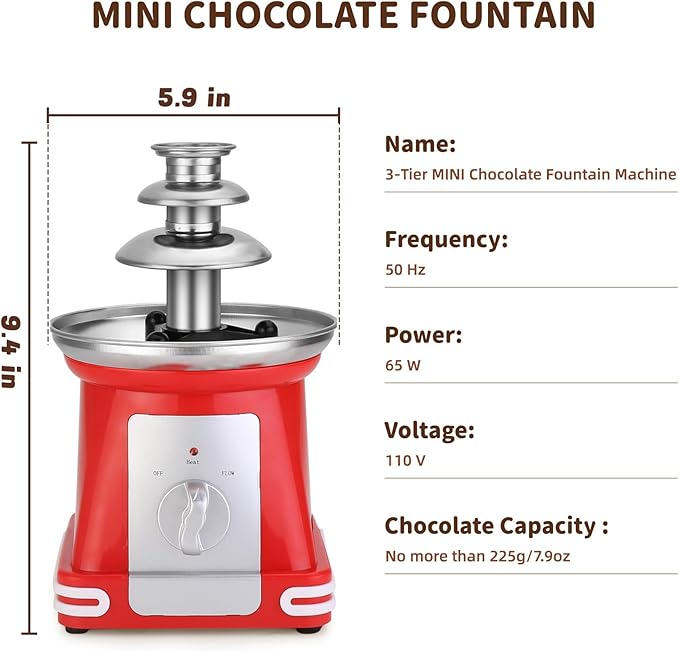 Imported Mini Chocolate Fountain, Chocolate Fondue Fountain, Mini Chocolate Melting Pot, Warmer Machine for Milk Chocolate, Cheese, Butter, Candy