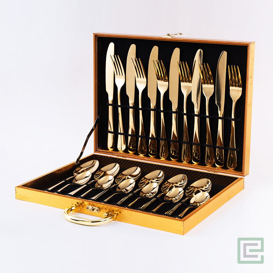 24 Pcs Premium Stainless Steel Cutlery Set - Golden