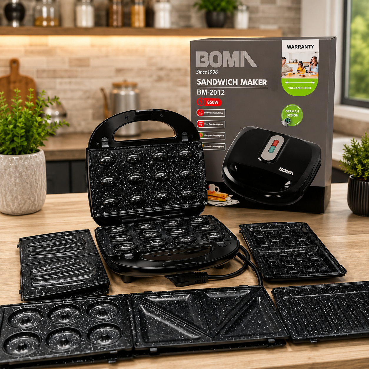 Boma 6 in 1 Sandwich Maker – 850W Multi-Purpose Donut, Nut & Waffle Maker