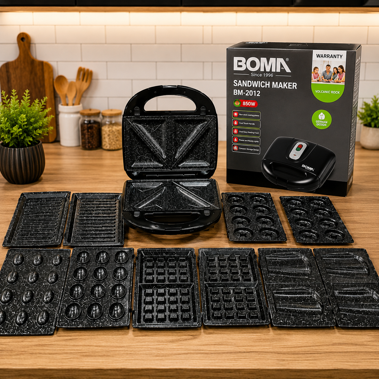 Boma 6 in 1 Sandwich Maker – 850W Multi-Purpose Donut, Nut & Waffle Maker