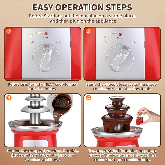 Imported Mini Chocolate Fountain, Chocolate Fondue Fountain, Mini Chocolate Melting Pot, Warmer Machine for Milk Chocolate, Cheese, Butter, Candy