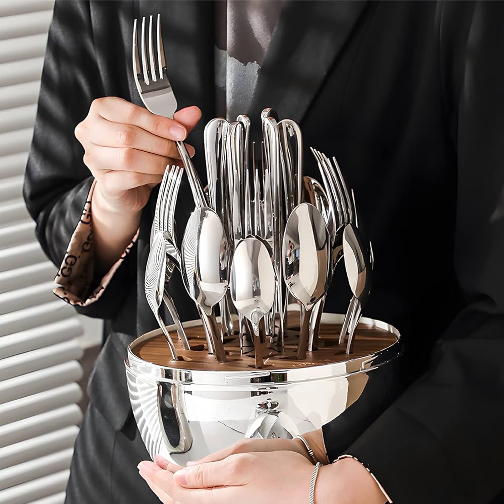 Original German Egg Shaped Silver Mirror Polish Tableware Cutlery Set - 24 Pieces