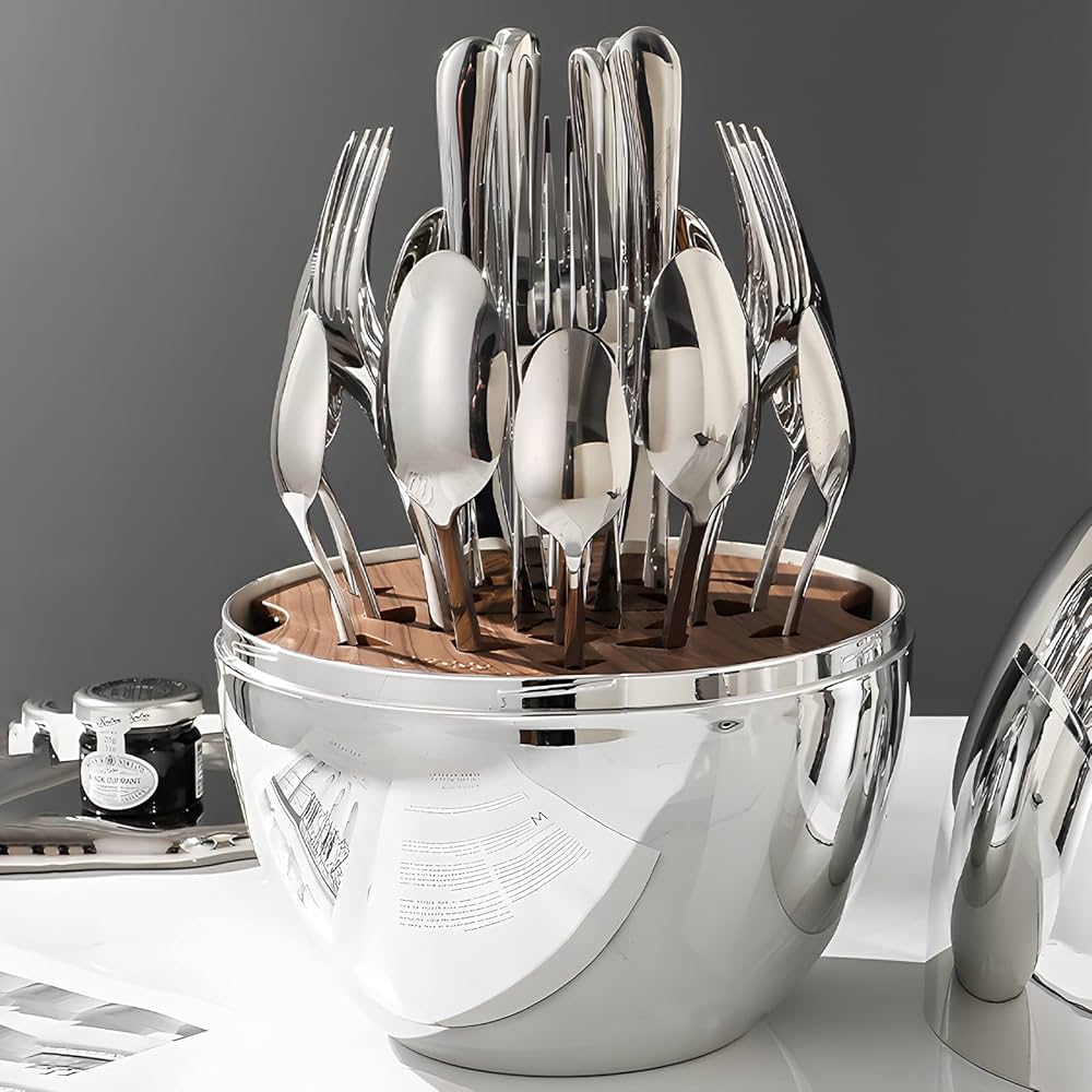 Original German Egg Shaped Silver Mirror Polish Tableware Cutlery Set - 24 Pieces