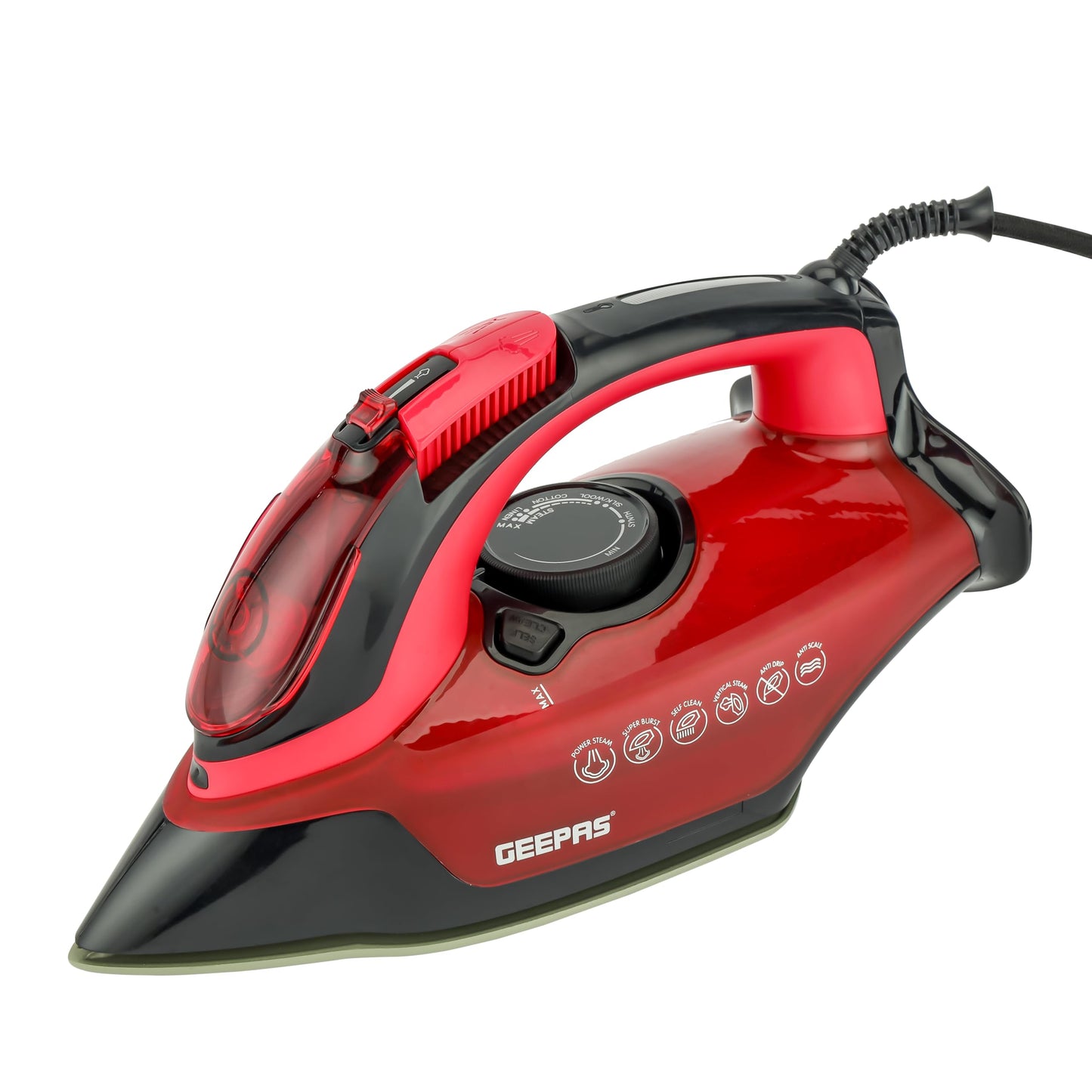 Geepas GSI24026 Ceramic Steam Iron Wet & Dry 350 ml 3100W  Red /Black