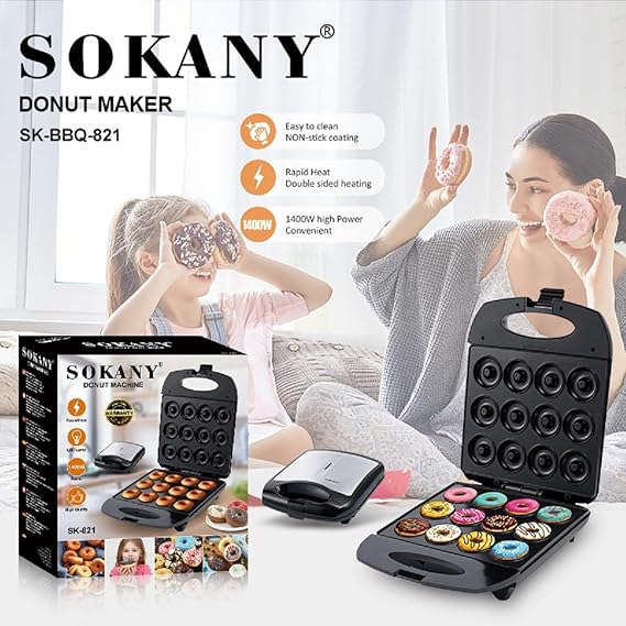 SOKANY Donut Machine Double-Sided Baking for 12 Donuts SK-821