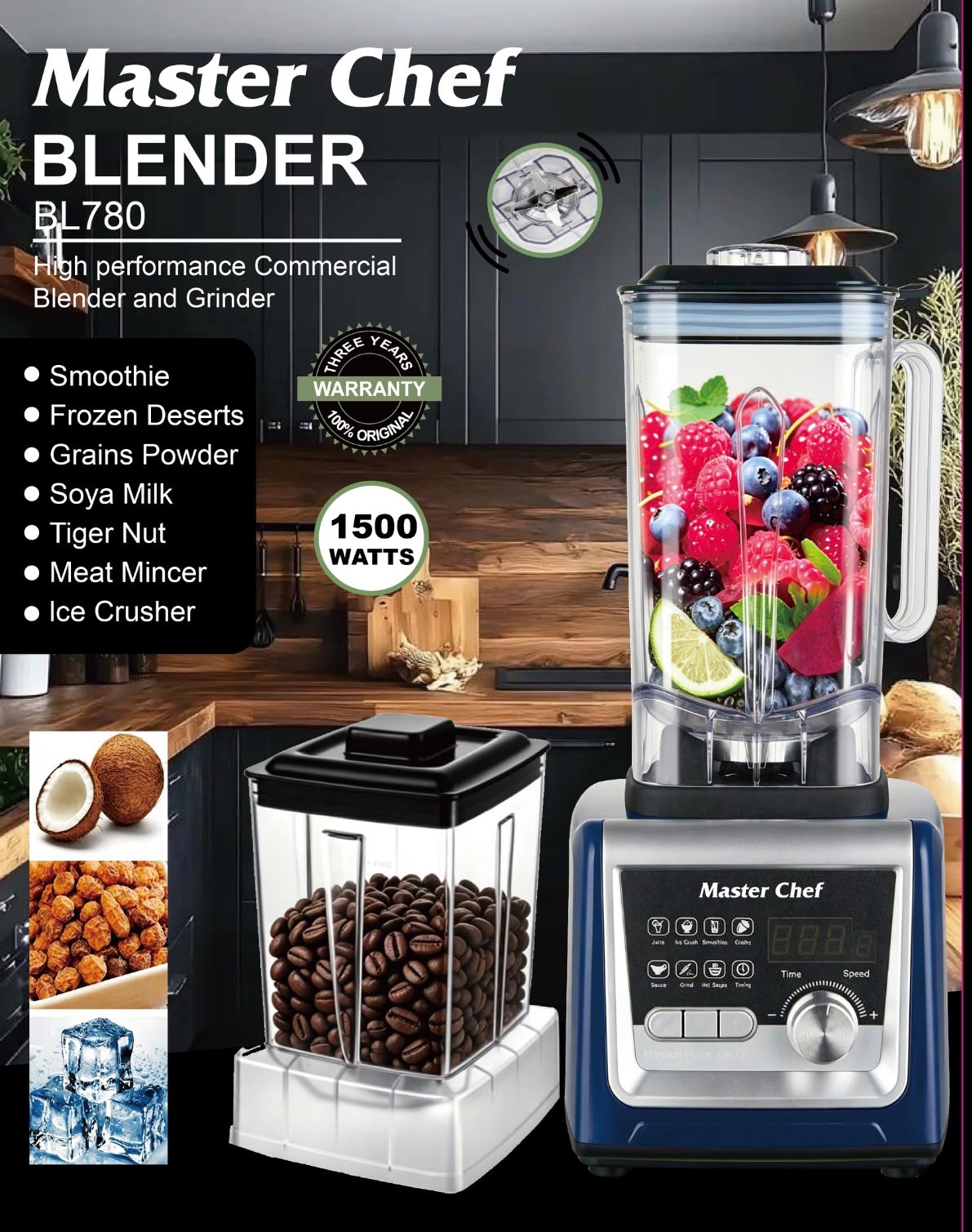 👉 Master Chef Digital Commercial Blender & Grinder 1500W BL780 | Heavy Duty Blender Machine