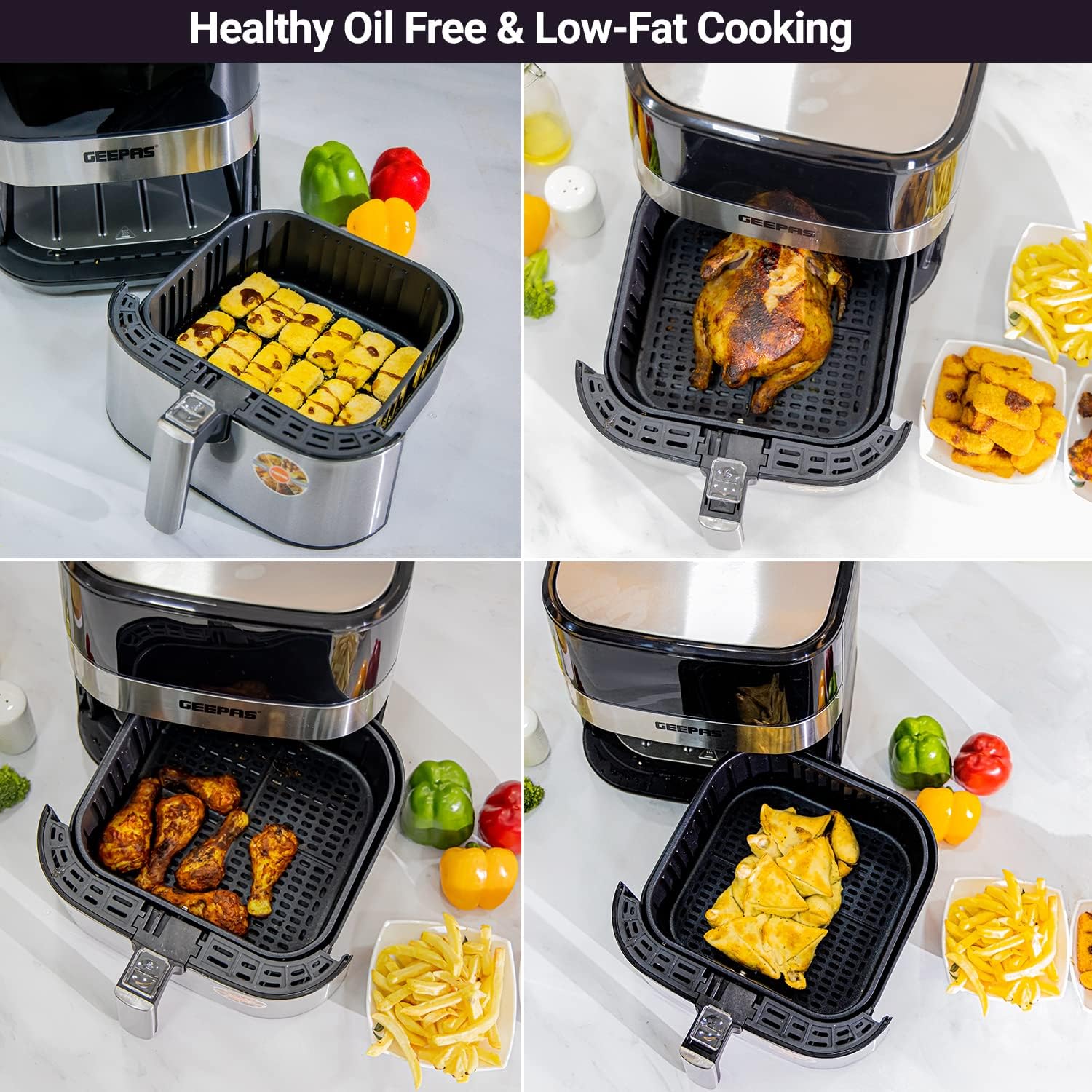 Geepas GAF37510 Electric Air Fryer 5 Liter Digital Touch Screen & Preheat, 60 Minute Timer, Led Display, Auto Shut Off