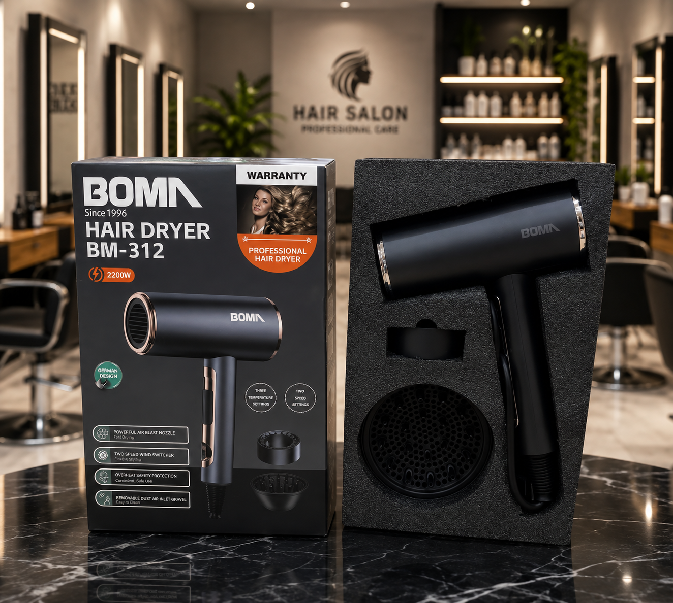 Boma Professional Hair Dryer – Fast Drying & Salon Styling BM-312