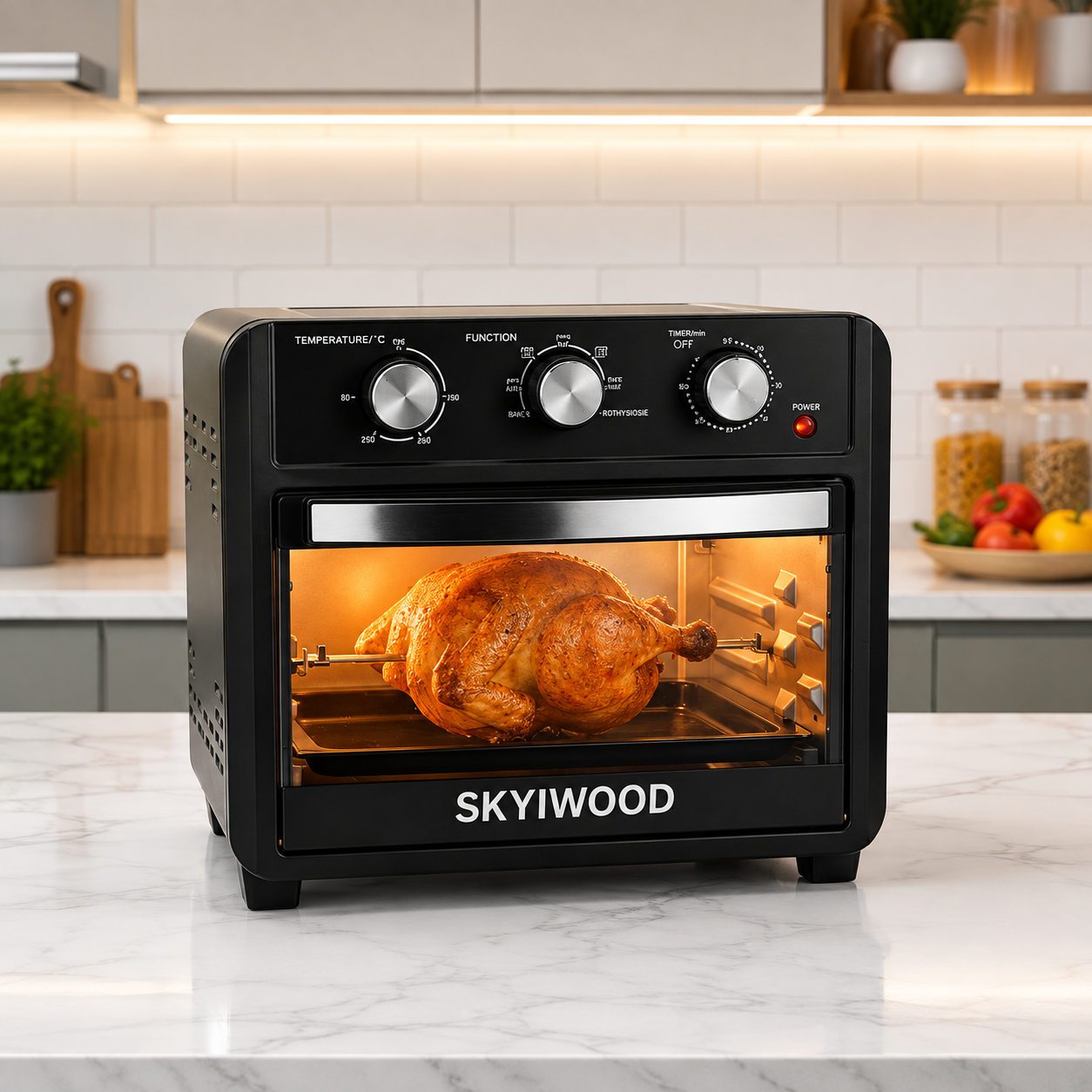 Skyiwood 22 Liter Air Fryer + Baking Oven 2-in-1 | Multifunctional Electric Oven for Baking, Frying & Grilling