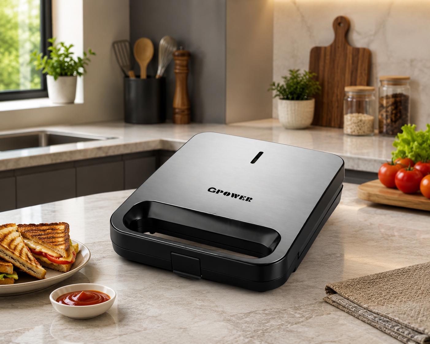 GPower 4 Slice Electric Sandwich Maker 1400W – Sandwich Toaster GP-304