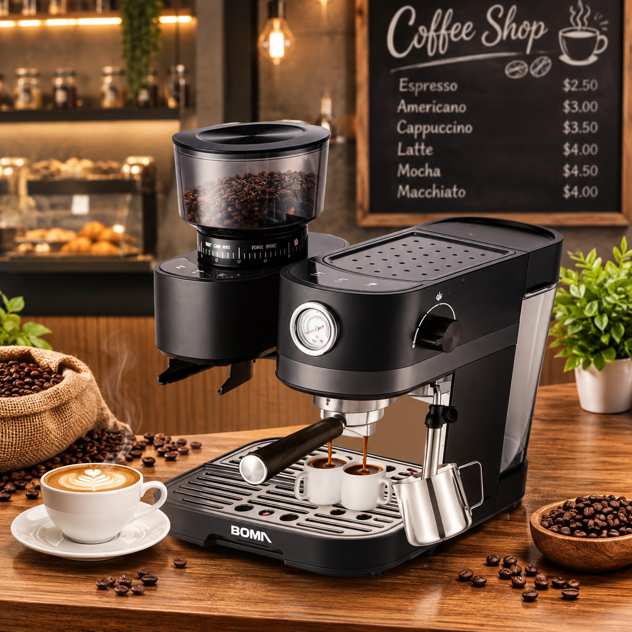 Boma Espresso Coffee Machine 1.6L 2000W Coffee Maker With Grinder BM-6987