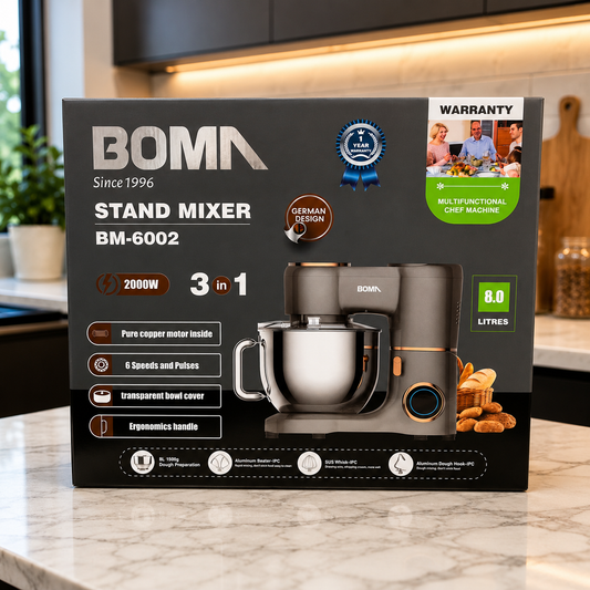 Boma 8 Liter 3 in 1 Stand Mixer BM-6002 – 2000W 6 Speed Electric Mixer