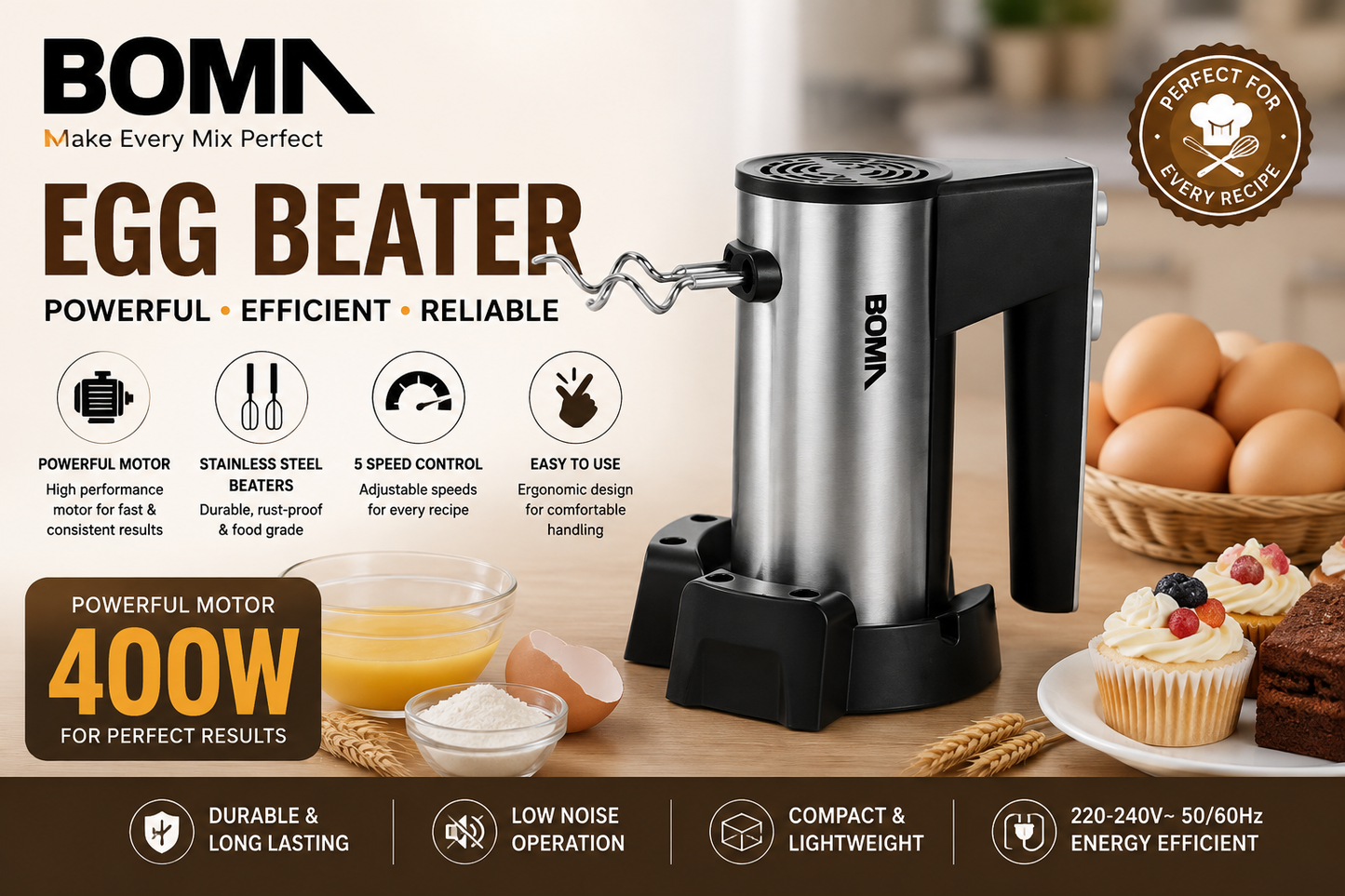 BOMA Electric Egg Beater for Baking & Whipping