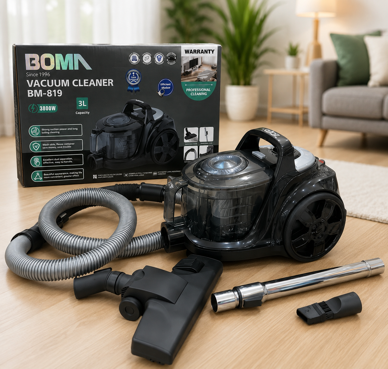 BOMA Bagless Vacuum Cleaner BM-819 | High Suction Power 3L