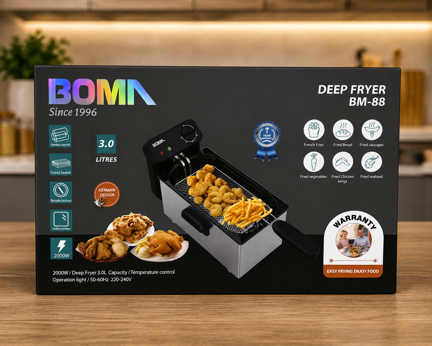 BOMA BM-88 Deep Fryer 3 Liter | Fast Heating Electric Fryer