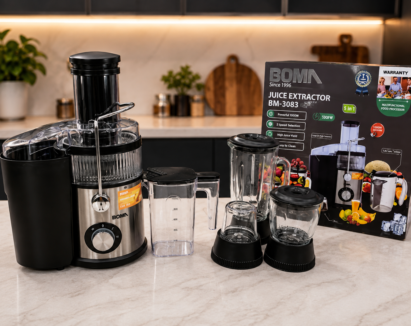 Boma BM-3083 5-in-1 Food Factory | Multifunction Food Processor, Blender, Juicer & Grinder