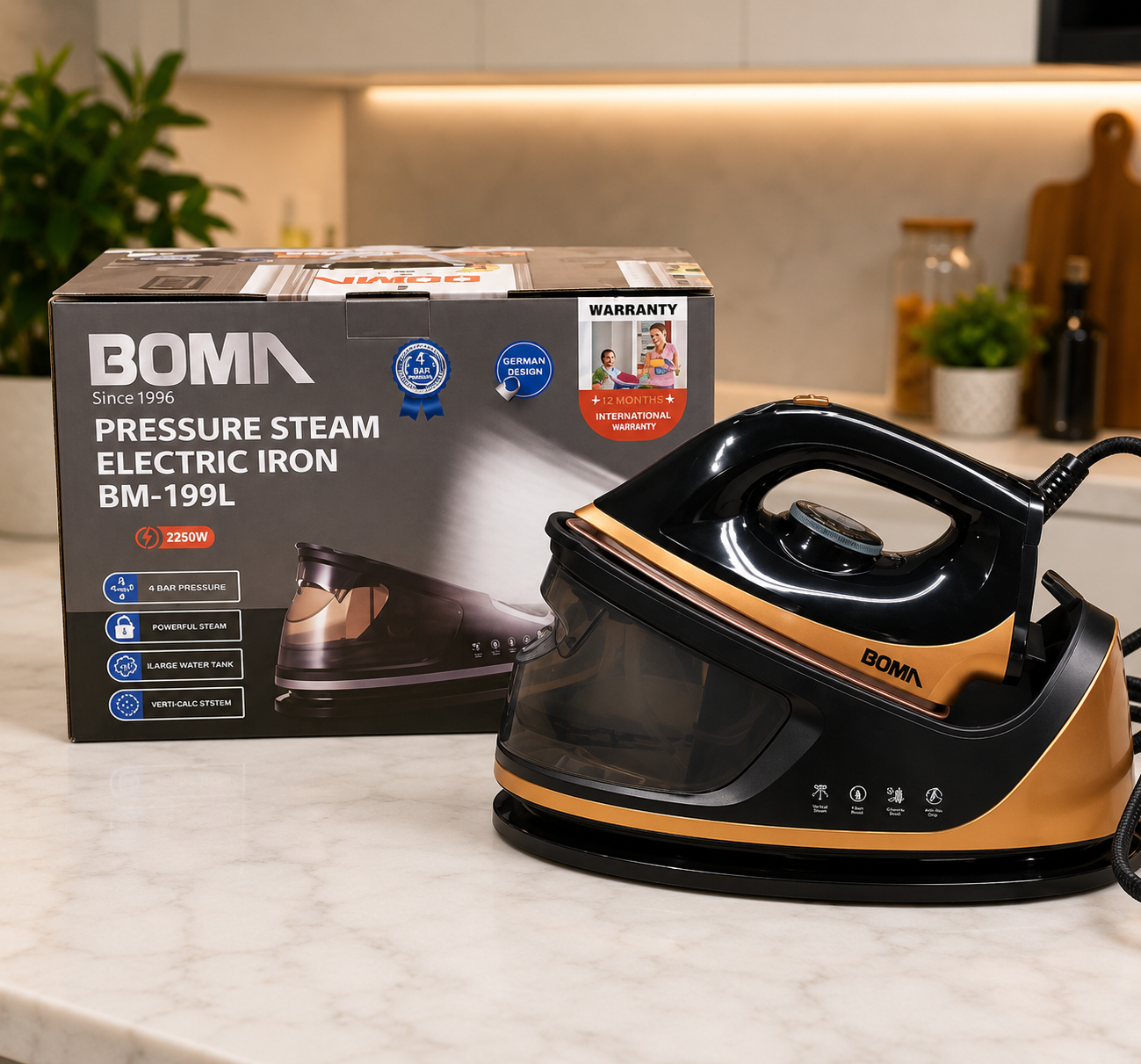 Boma BM-199L Steam Station Iron 2250W | 4 Bar Pressure Steam Generator Iron for Clothes