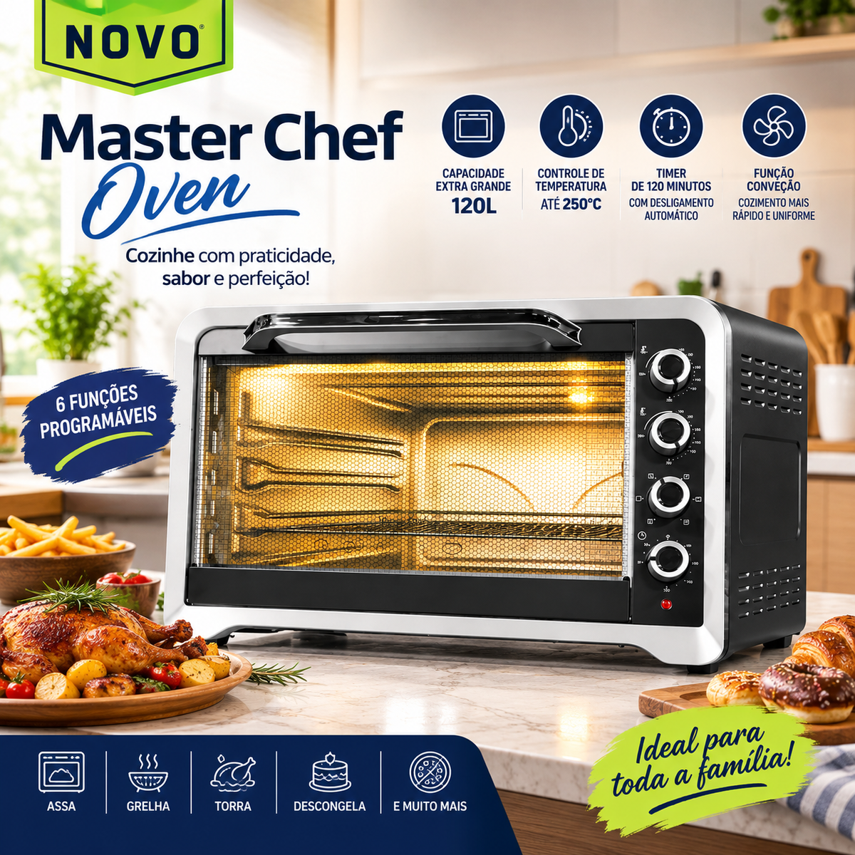 Master Chef 120L Electric Baking Oven With Rotisserie Grill & Convection BB1200