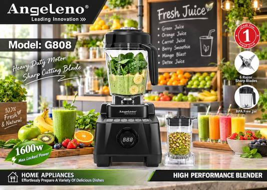 Angeleno Commercial Blender 1600W G808 | 6 Razor Sharp Blades | Heavy Duty High Performance Blender
