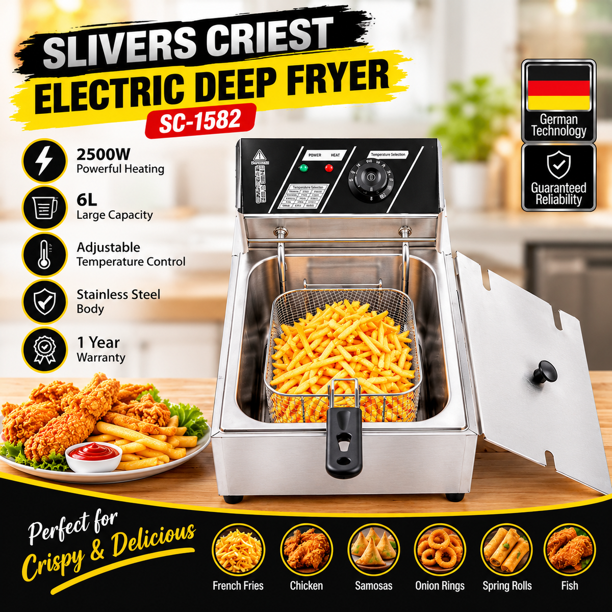 Silver Crest Electric Deep Fryer 6L – Commercial Frying Machine