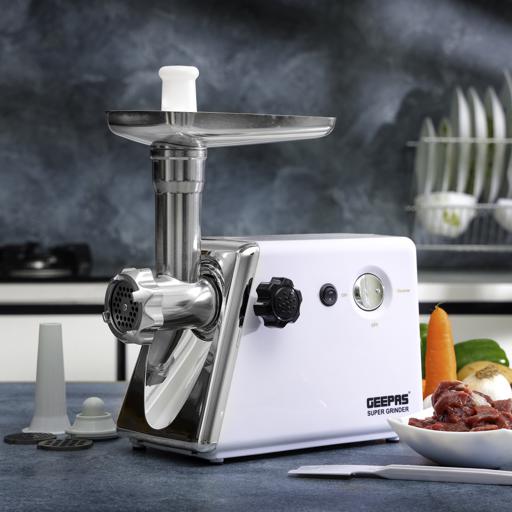 Geepas 6 in 1 Electric Meat Grinder 2200W - Reverse Function Aluminum Gears, 2 Years Warranty GMG765P