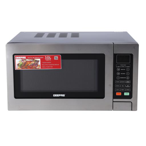 Geepas GMO1897 30L Digital Microwave Oven - 1500W Oven with Multiple Cooking Menus |Reheating, Defrost & Grill |Ideal Grilling, Roasting, Heating & More