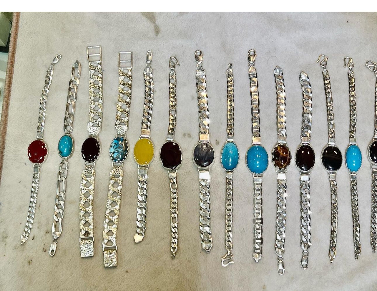 Gents Italian Sterling silver Bracelets with natural gemstones